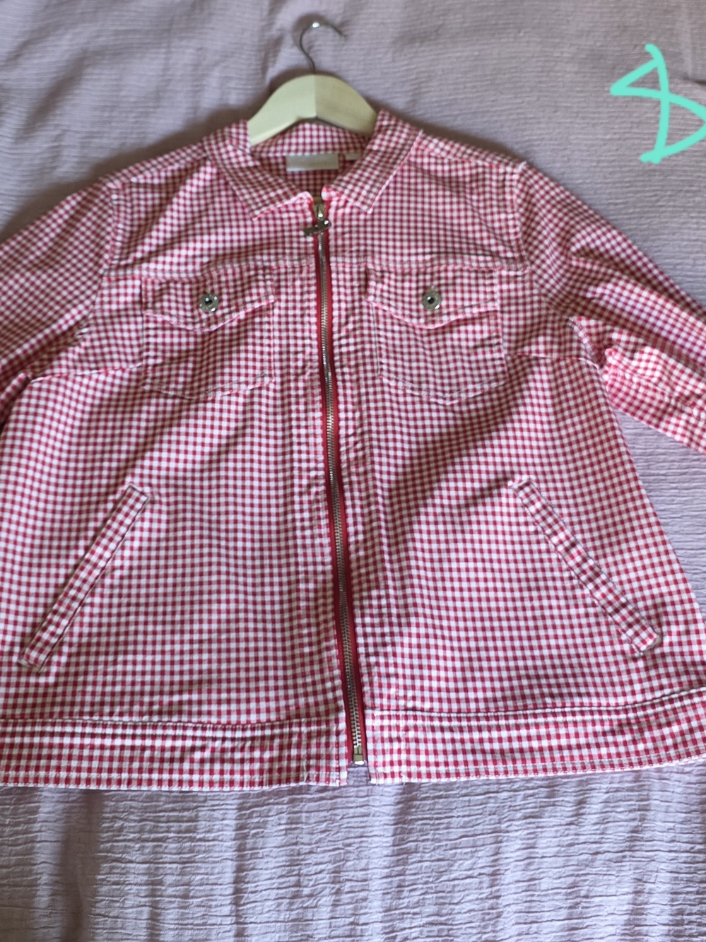 Belle by Kim Gravel Pink Gingham Zip Front Jacket